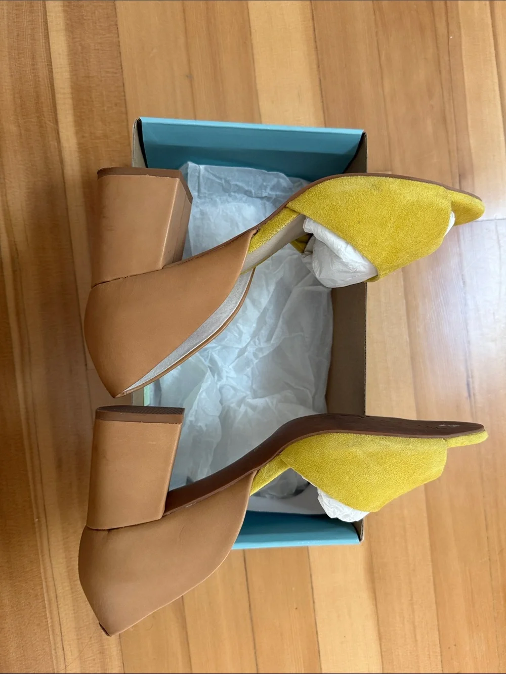 Seychelles Yellow Suede and Tan Block Heel D'Orsay Shabby Chic